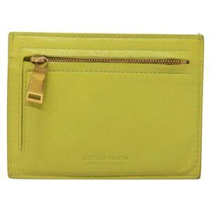 BOTTEGA VENETA INTRECCIATO Card Case Leather Green Gold Auth sw1087